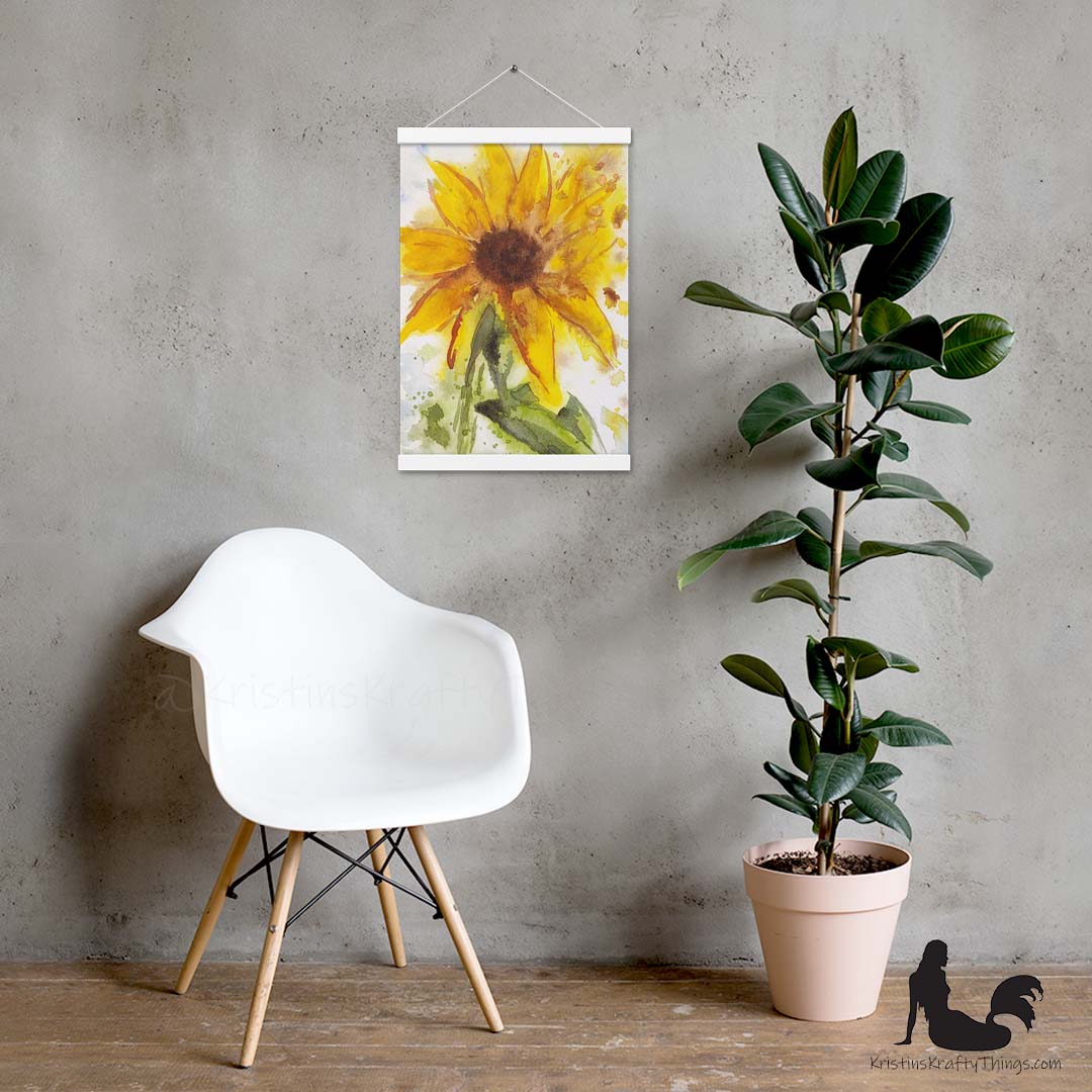 Art Print - Sunflower Watercolor Print with Hangers