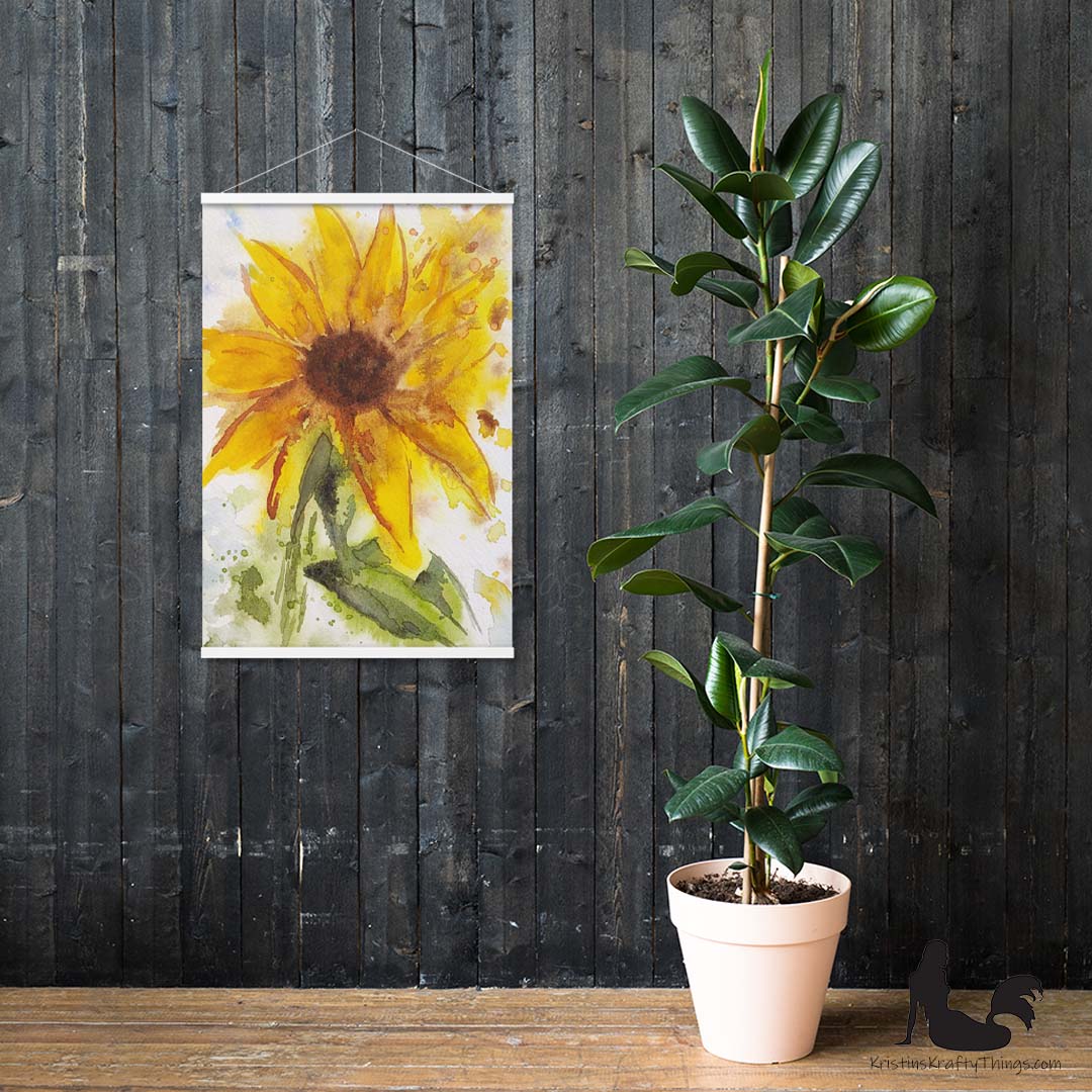 Art Print - Sunflower Watercolor Print with Hangers