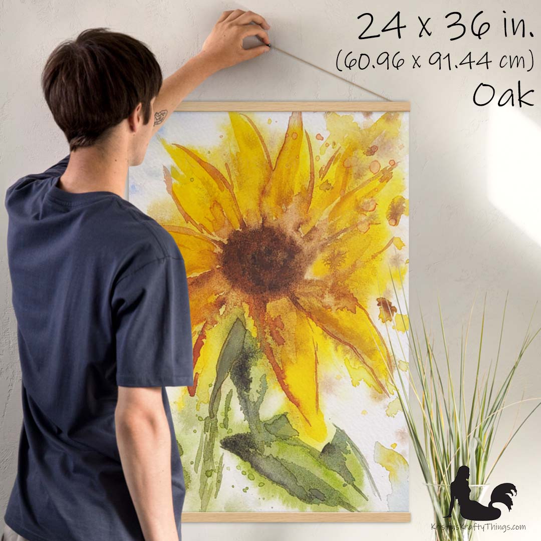 Art Print - Sunflower Watercolor Print with Hangers