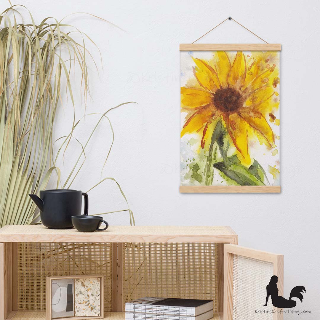 Art Print - Sunflower Watercolor Print with Hangers