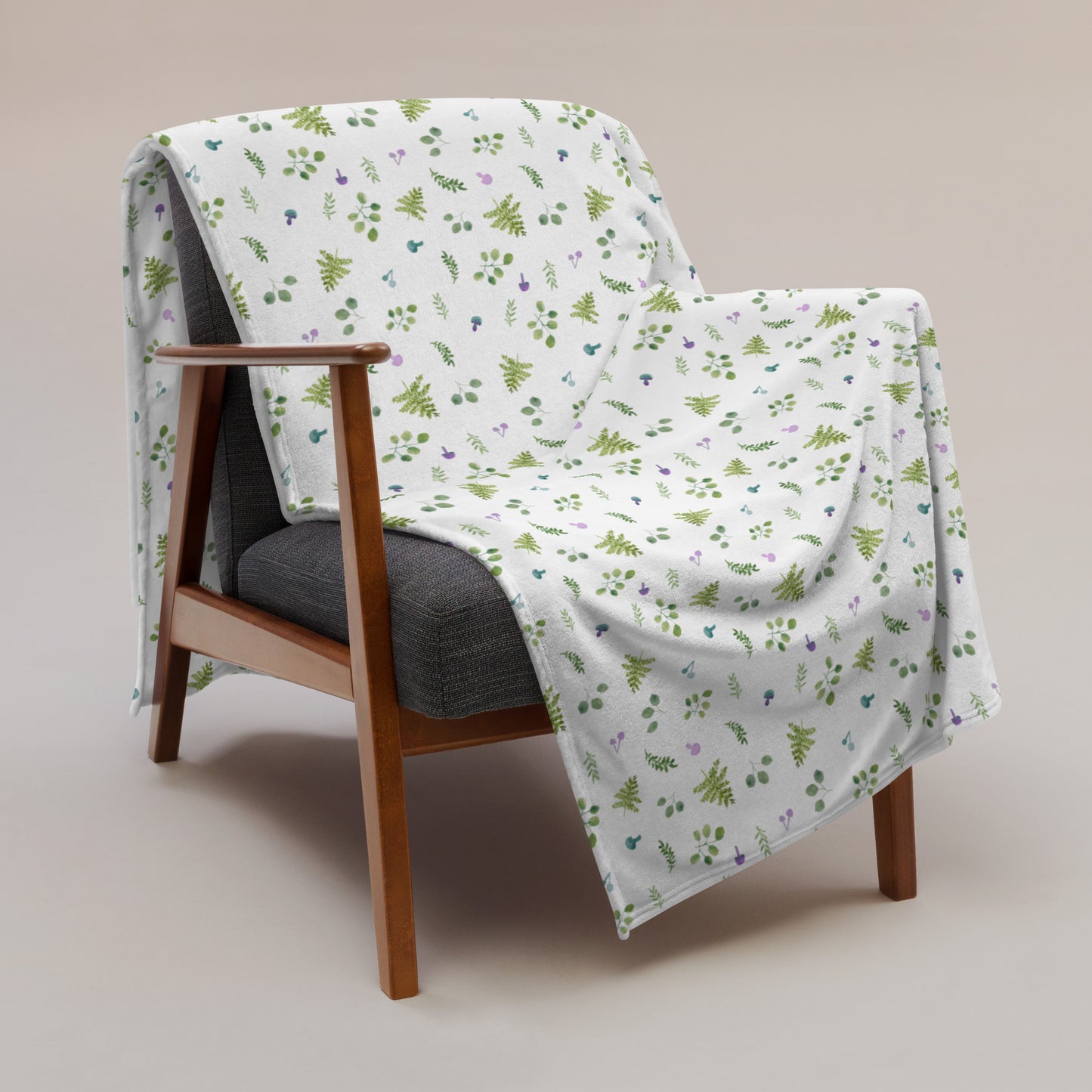 Throw Blanket - Woodland Ferns and Mushrooms Fleece Blanket