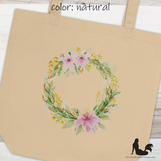 Cotton Eco Tote Bag - Spring Floral Wreath