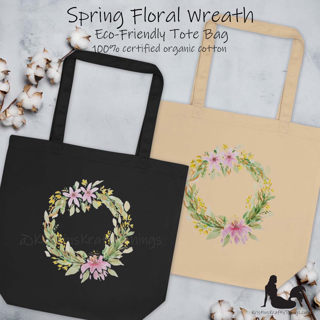 Cotton Eco Tote Bag - Spring Floral Wreath